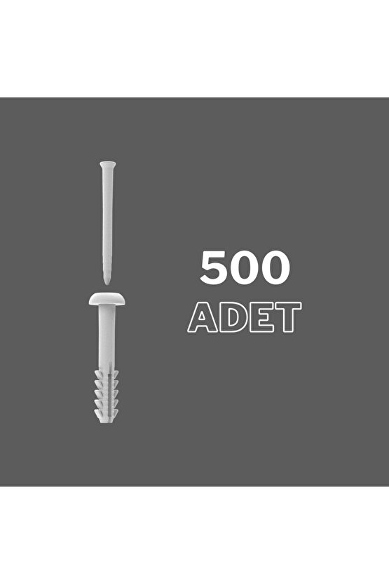 Plastik Çivili Korniş Dübeli Del Çak Dübel 7 Mm - (500 Adet)