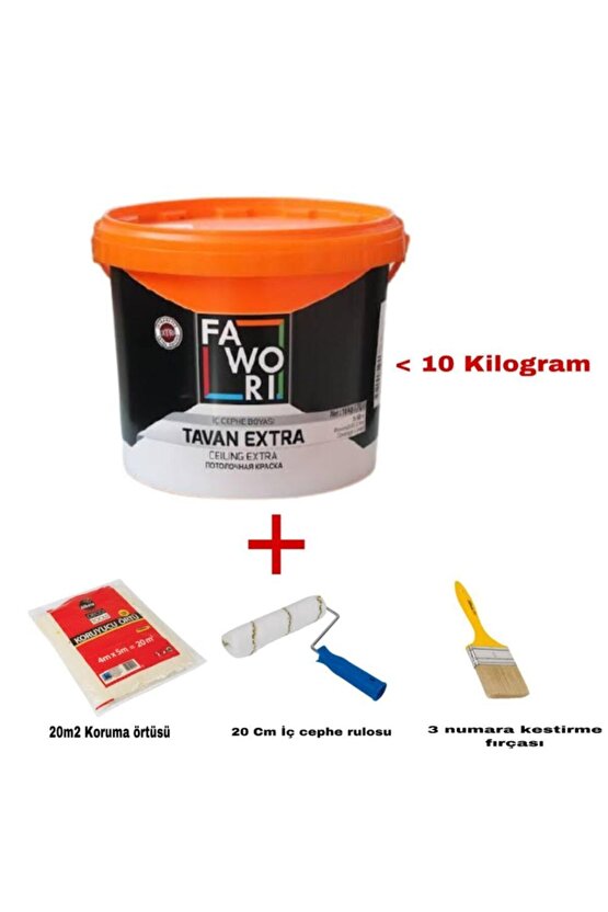Extra Tavan Boyası Beyaz 10 kg + 20 M2 Koruma Örtüsü + 20 cm Rulo + 3 No Kestirme Fırçası
