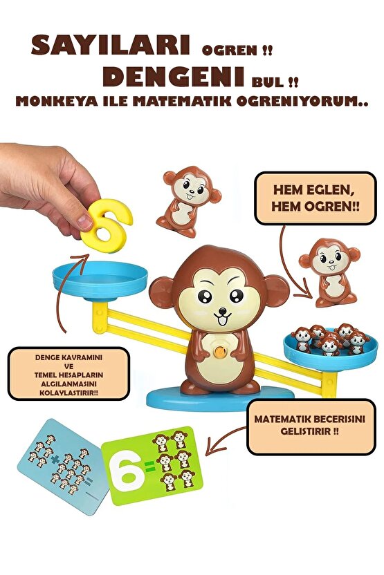 Eğitici Maymun Denge Oyunu - İşlem Kartlı Matematik Öğretici Oyun Seti - Eğitici Matematik Oyunu - A