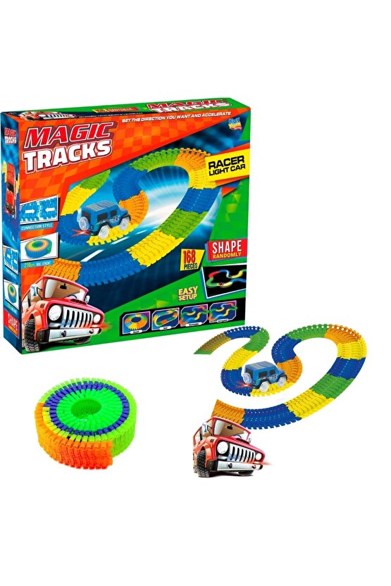 Magic Trucks 168 Parça Raylı Pist - Raylı Araç Oyuncak - Tren Oyuncak - Renkli Araç Yolu - Pist Set