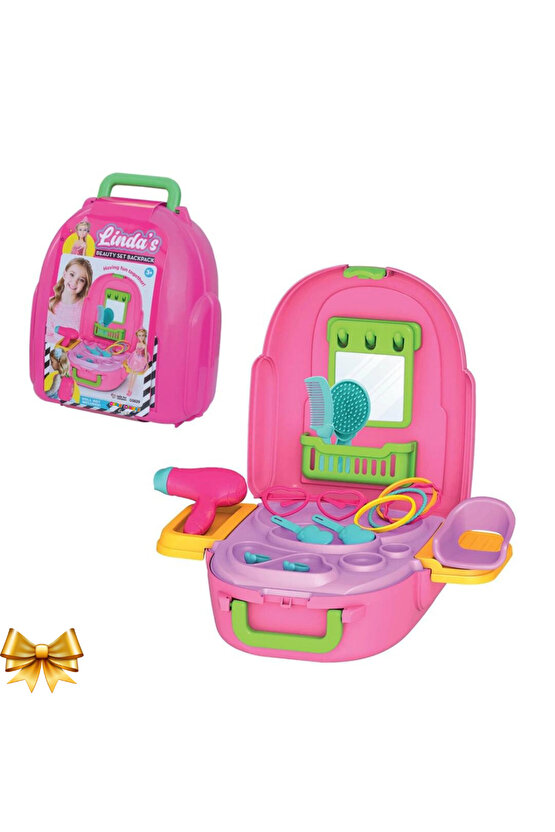 Lindanın Güzellik Seti Sırt Çantası - Güzellik Setleri - Kuaför Oyuncak Seti - Makyaj Masası