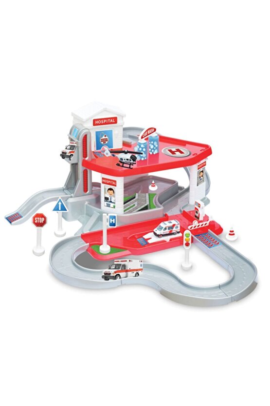 İki Katlı Hastane Garaj Seti - Otopark Seti - Araba Seti - Hotwheels Seti - Istasyon