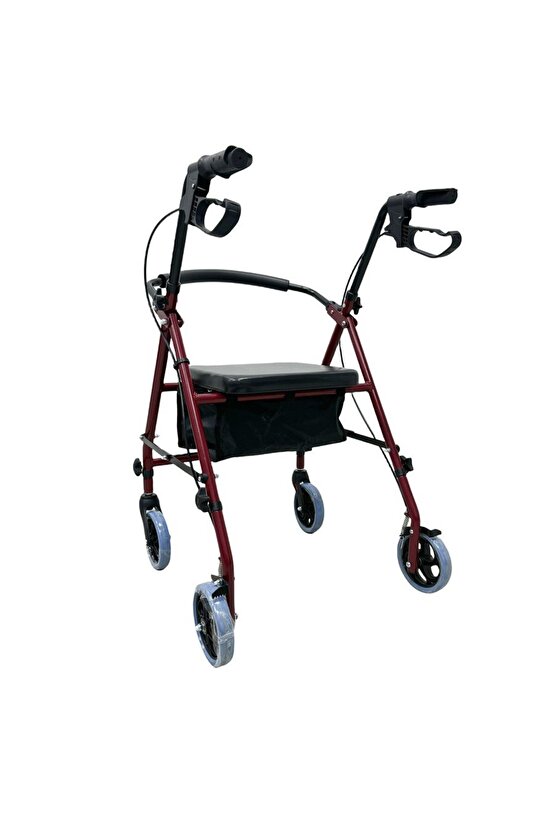 Pambukcuk Çantalı Arkalıklı Tekerlekli Yürüteç Walker Ekonomik Rollator Hasta Yaşlı Yürüteci 8026