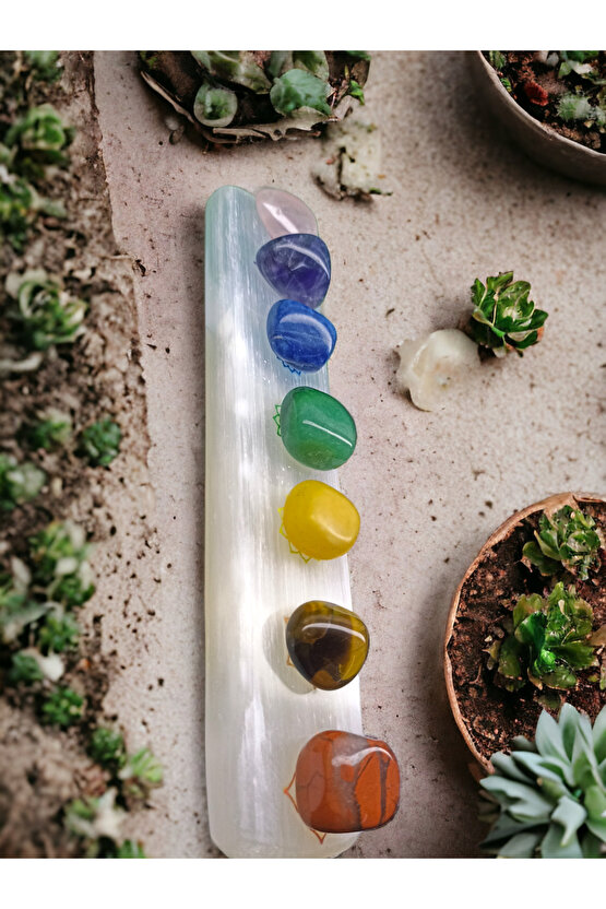 ÇAKRA SETLİ SELENİT ÇUBUK Arındırma & Şifalandırma Taşı(ASA)(SERTİFİKALI)