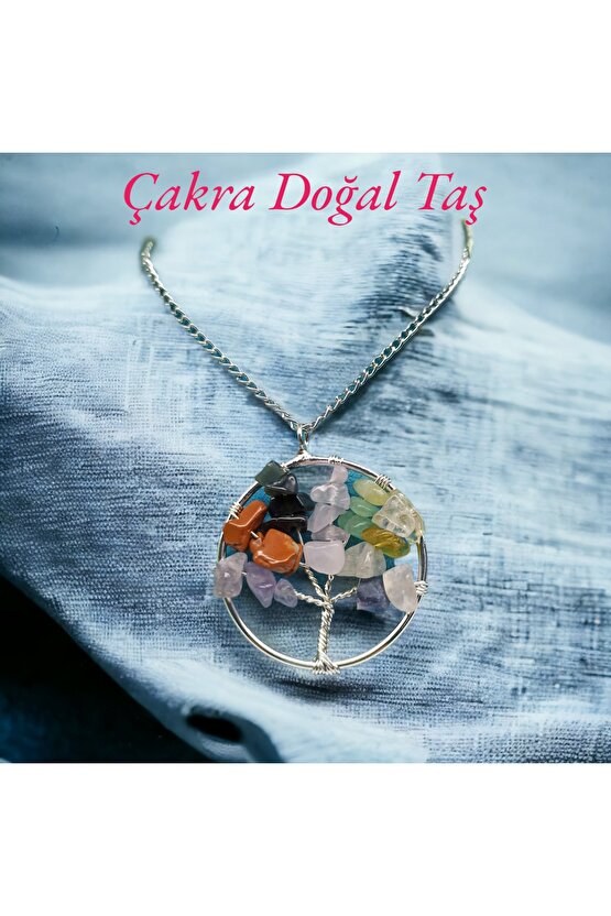 Çakra Taşı Hayat Ağacı Doğal Taş Kolye Ucu 45cm Zincir