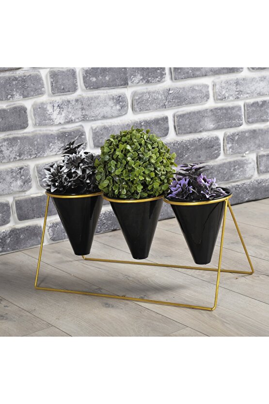 Vıpclass 3 Saksılı Metal Çiçek Standı - Saksılar Dahil - Vgs