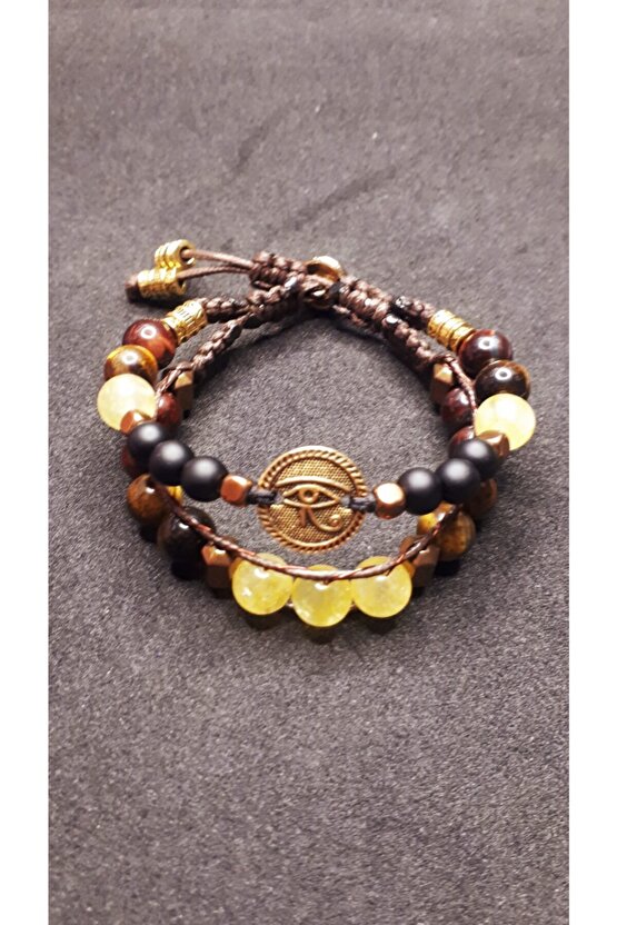 Redokstek Amun Doğal Taş Tılsım Bilekliği Oniks Kaplan Gözü Sitrin Hematit Doğal Taş Bileklik