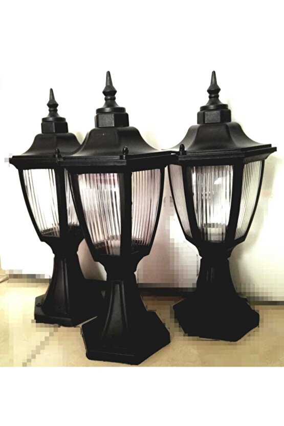 232LAMP Altıgen Set Üstü Fener - Bahçe Aydınlatma Armatürü Siyah