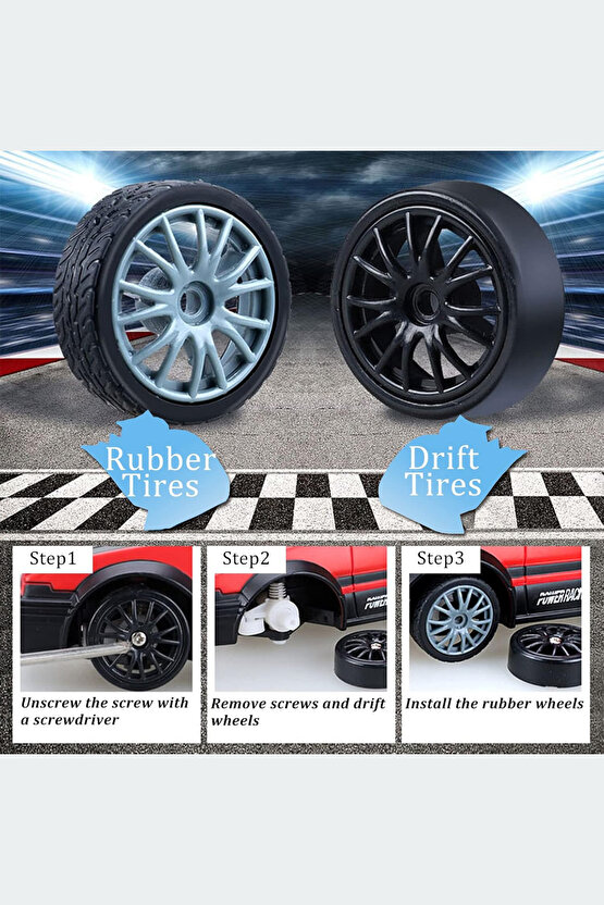 Oyuncak Uzaktan Kumandalı Aksesuarlı 2.4G Şarjlı 1:24 Drift Arabası 4x4 +4Yedek Tekerlek +15KmHız