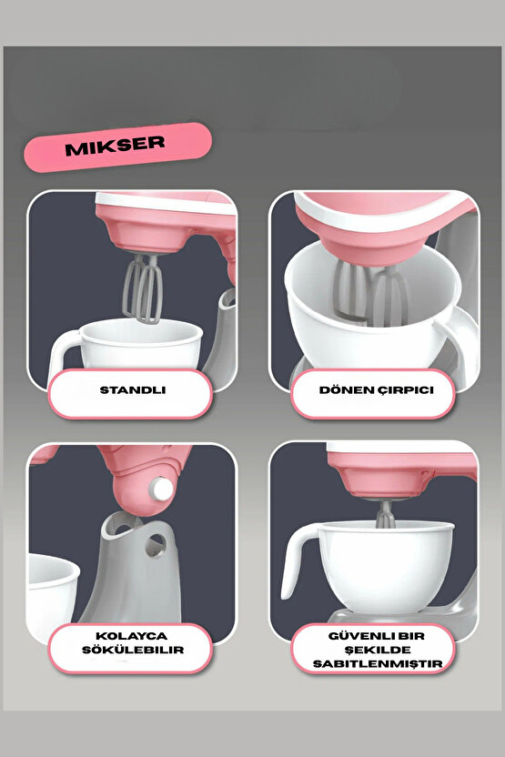 Oyuncak Kutulu Işıklı Pilli Büyük Pembe Mikser Evcilik ve Mutfak Oyunları