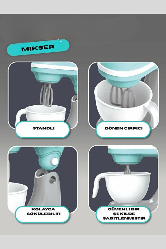 Oyuncak Kutulu Işıklı Pilli Büyük Mavi Mikser Evcilik ve Mutfak Oyunları