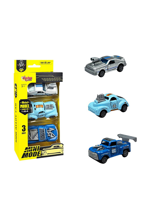 Oyuncak 3 Parça Çek Bırak Mini Model Metal Clasic Araba 1:64 Ölçek Kutulu