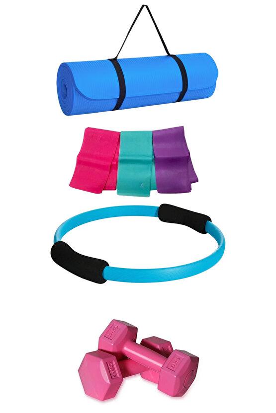 Pilates Yoga Seti Silikon Yoga ve Pilates Matı Evde Spor 4 Parça Fizik Tedavi Aerobik
