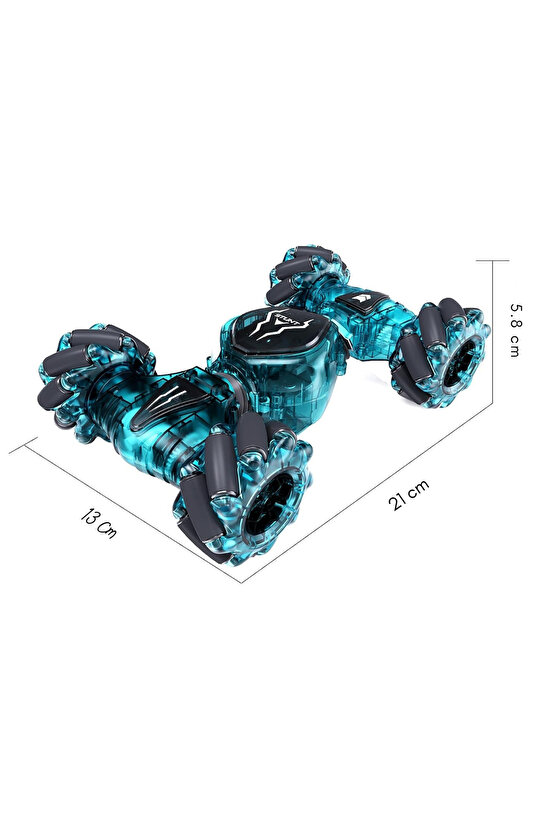 Oyuncak 2.4 GHz Bilekten ve Uzaktan Kumandalı Işıklı 4X4 Çift Kumandalı Akrobat Araba Şeffaf Model