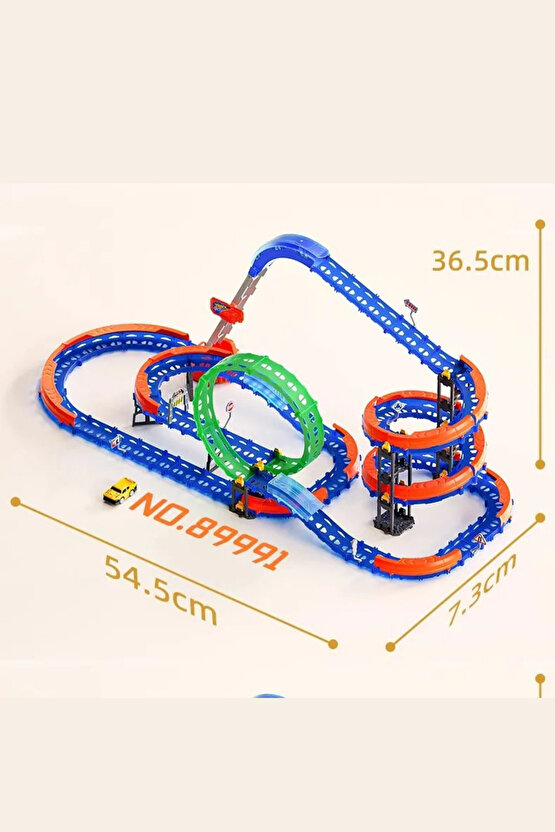 Oyuncak Şarjlı Kendin Yap Çılgın 360 Derece Neon Renkli Parkur Süper Hızlı Araba