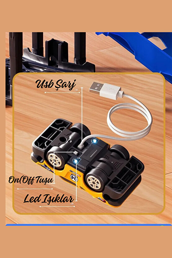 Oyuncak Şarjlı Kendin Yap Çılgın 360 Derece Neon Renkli Parkur Süper Hızlı Araba