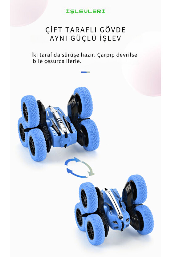 Oyuncak Işıklı Uzaktan Kumandalı Full Fonksiyon Şarjlı 2.4 Ghz 6 Teker Akrobat Araba