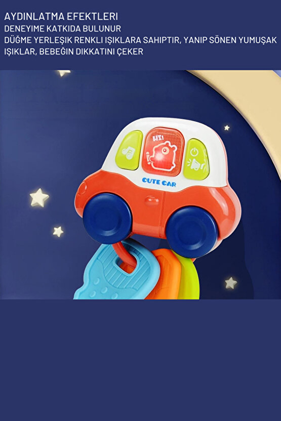 Oyuncak Sesli Işıklı Anahtarlıklı Bebek Arabası Diş Kaşıyıcılı Aktivite Oyuncağı +0 Yaş (Pil )