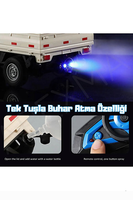 Oyuncak 2.4GHz Uzaktan Kumandalı Sesli Işıklı Şarjlı Buhar Atan Kapıları Açılan Rc Kamyonet