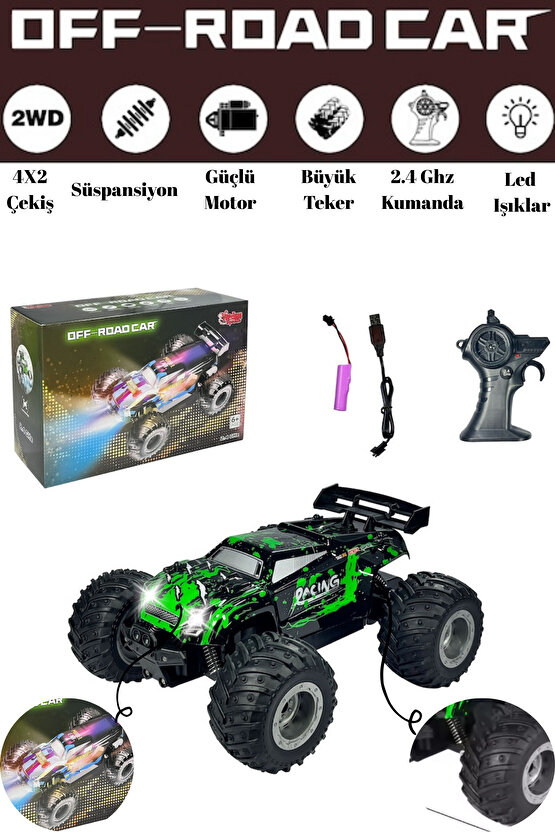 2.4 GHz Uzaktan Kumandalı Şarjlı Araba Full Fonksiyon Işıklı 1:18 High Speed Off Road 40 Dk. Sürüş