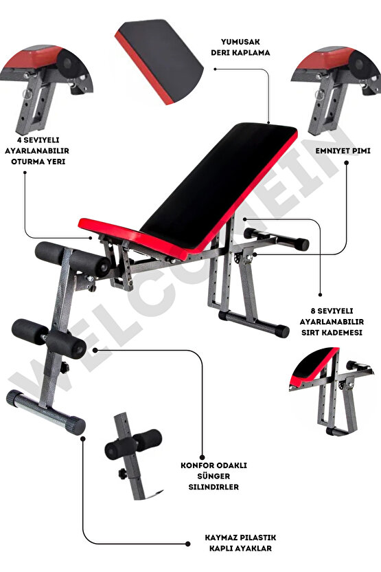 Ev ve Spor Salonlarına Uygun Çok Fonksiyonlu Katlanabilir Ağırlık Ve Mekik Sehpası Fitness Kardiyo