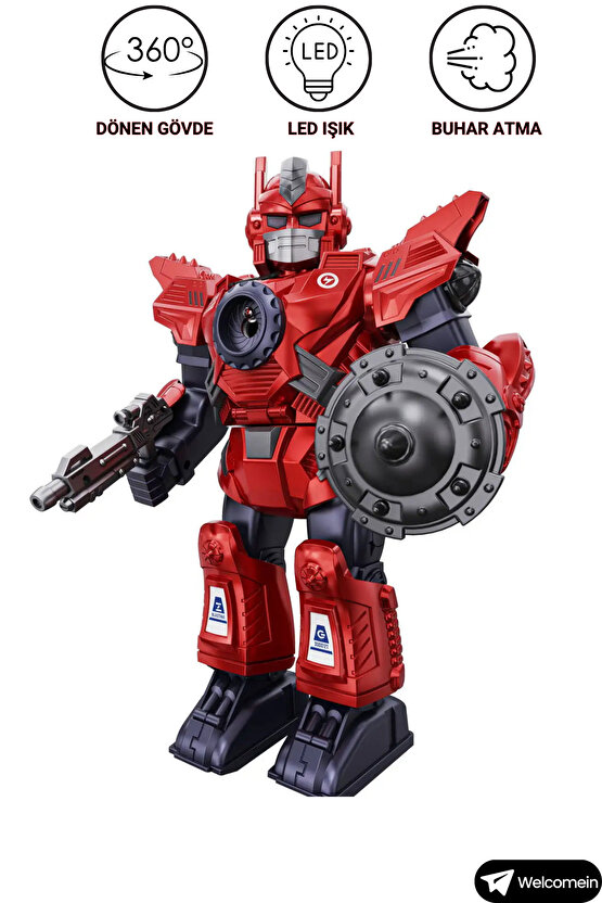 Oyuncak İnteraktif Pilli Robot Işıklı Müzikli Sesli Dans Eden Buhar Çıkartan Disk Atan Roket Atan
