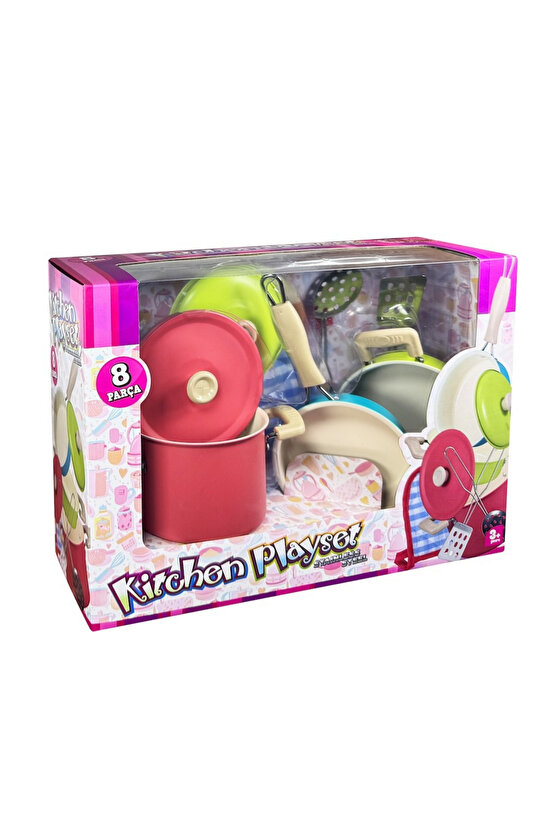 Oyuncak 8 Parça Pembe Emaye Tencere Tava Seti Gerçekçi Tasarım