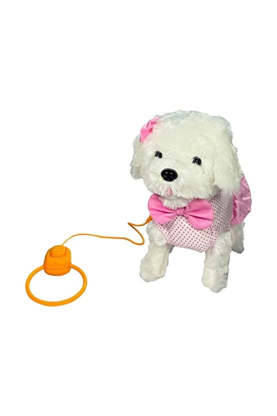 Oyuncak Peluş Tasmalı Yürüyen Pembe Fiyonklu Köpek