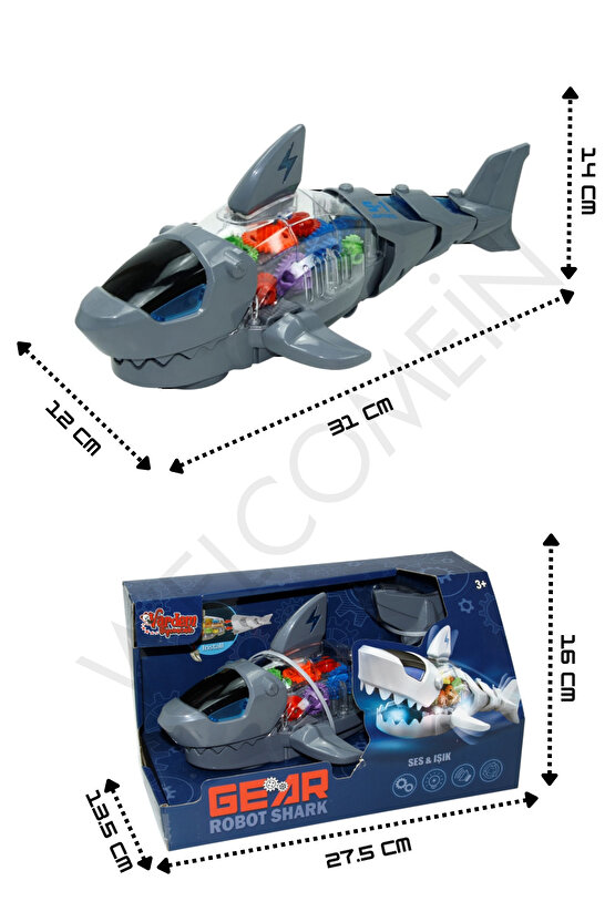 Oyuncak Işıklı Müzikli Ve Hareketli Robot Köpek Balığı Mekanik Aksamı Şeffaf