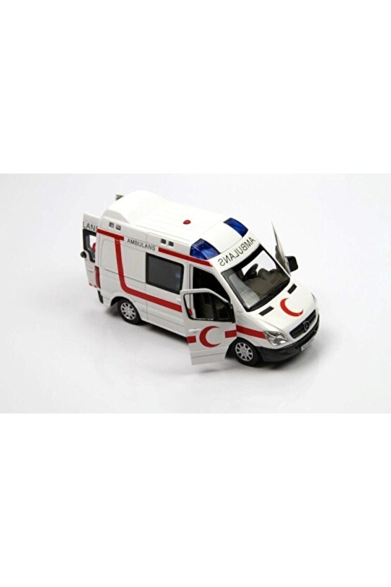 Lisanslı Metal Model Oyuncak Ambulans Sesli ve Işıklı Kapıları Açılır Diecast Çek Bırak Özellikli