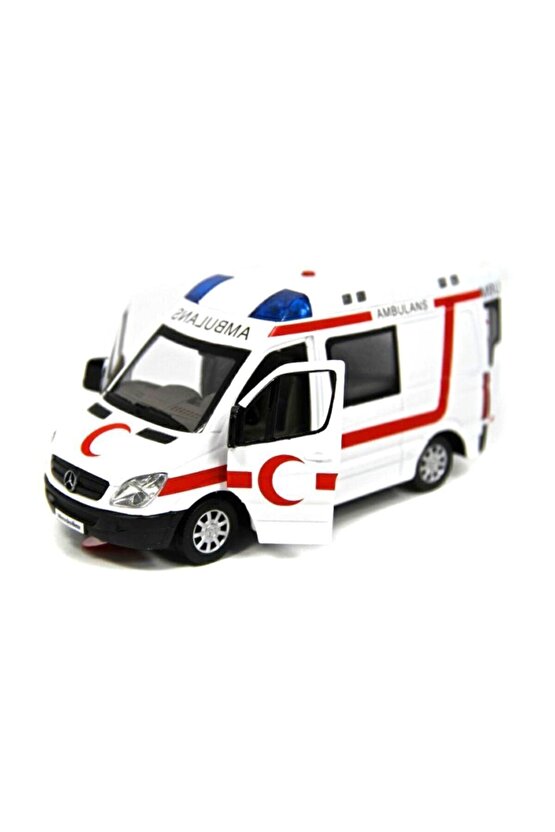 Metal Kutulu Ambulans Sesli Ve Işıklı Çek Bırak Oyuncak Ambulans