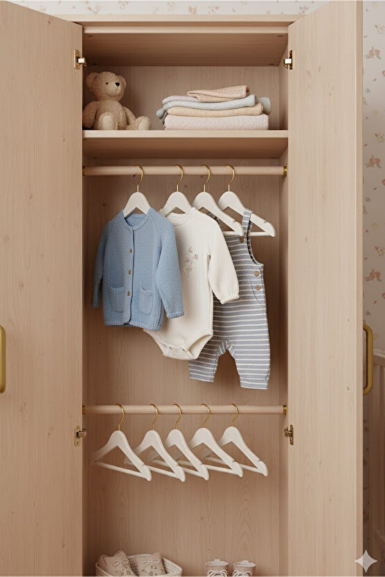 12 Adet - Ahşap Görünümlü Plastik A Kalite Bebek Ve Çocuk Elbise Askısı Tshirt Pantolon Askı