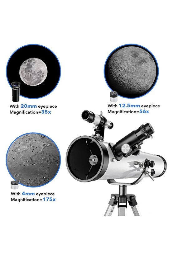 Reflektör Teleskop 76mm Diyafram 700mm Odak 35X-875X Zoom Ay & Güneş Filtresi+Telefon Tutucu+Tripod