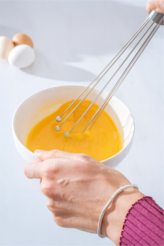 Paslanmaz Çelik Top Uçlu Çırpıcı - Sos Karıştırıcı - Kek Yumurta Çırpıcı - Krom Saplı