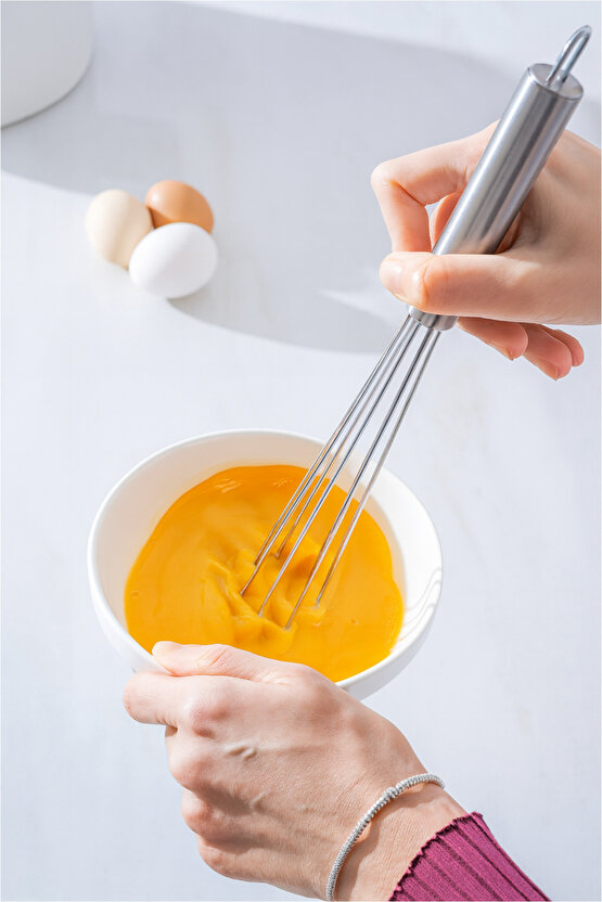 Paslanmaz Çelik Top Uçlu Çırpıcı - Sos Karıştırıcı - Kek Yumurta Çırpıcı - Krom Saplı