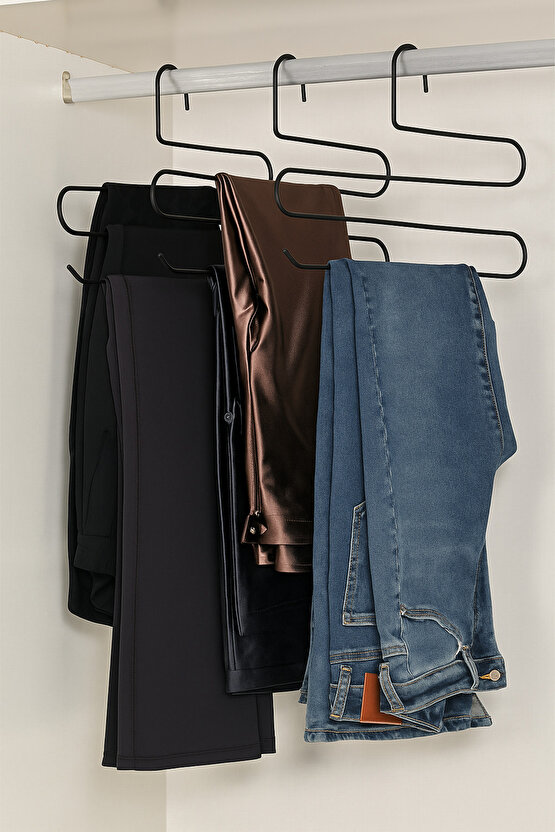 Siyah 5 Bölmeli Metal Elbise Askısı - Giysi Pantalon Fular Kıyafet Gardrop Düzenleyici Organizer