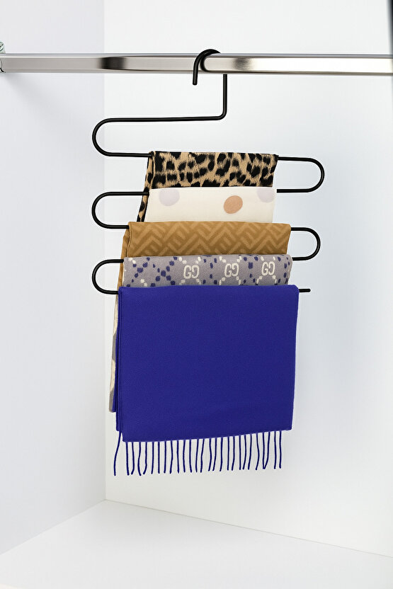 Siyah 5 Bölmeli Metal Elbise Askısı - Giysi Pantalon Fular Kıyafet Gardrop Düzenleyici Organizer