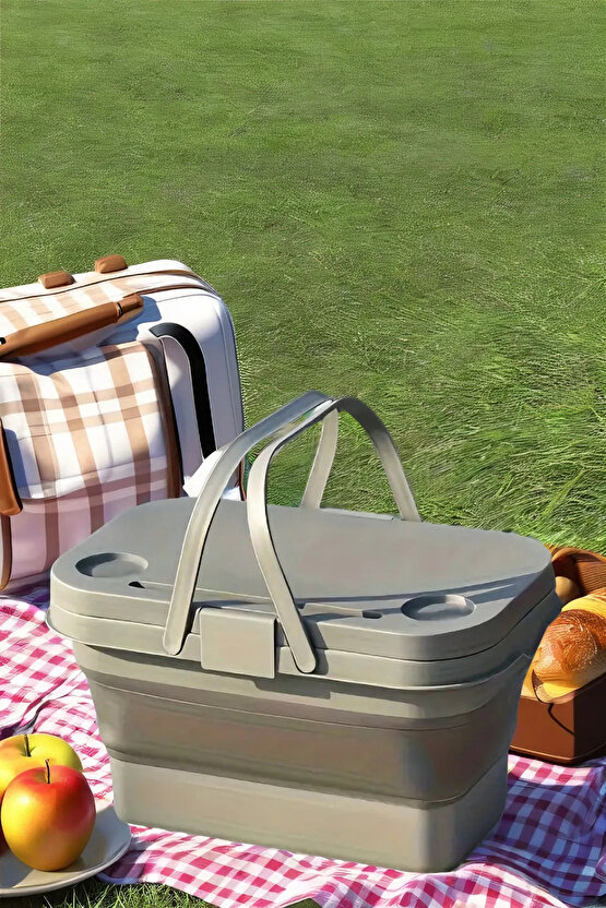 Katlanır Piknik Seti | Masalı Silikon Sepet Kamp Çantası