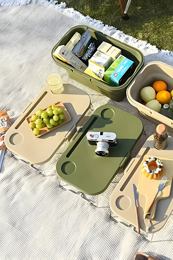 Katlanır Piknik Seti | Masalı Silikon Sepet Kamp Çantası