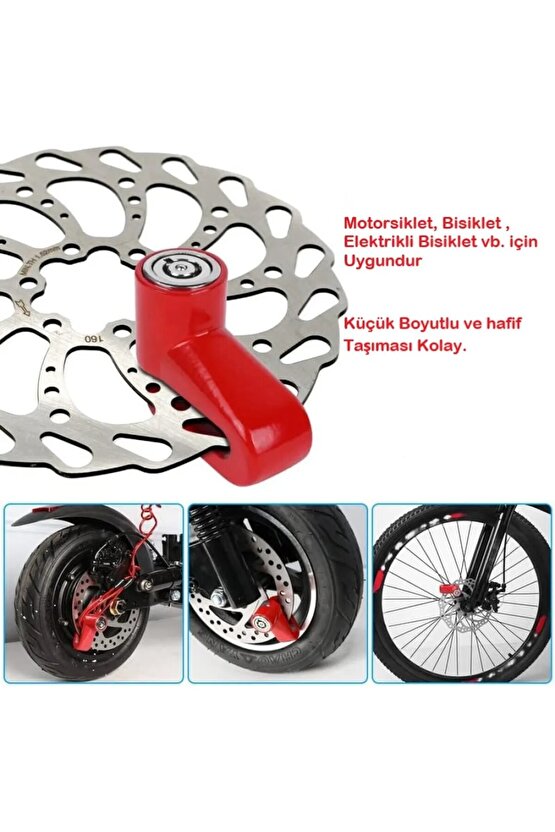 2li Güvenlik Seti Disk Kilidi + Spiral Çelik Halat Scooter Bisiklet Motosiklet İçin Üstün Koruma