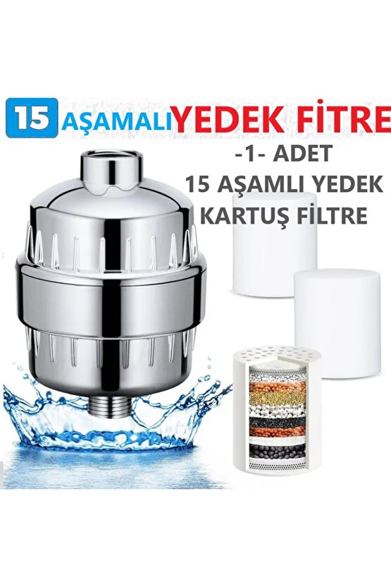 15 Aşamalı Duş Banyo Mutfak Filtresi YEDEK KARTUŞ Klor Kireç Kötü Koku Önleyici (Yedek Filtre)