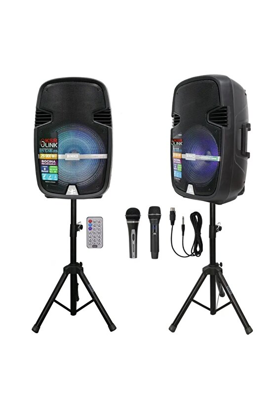 Profesyonel PA Kabin Hoparlör 15 Bluetooth Taşınabilir Şarjlı RGB Işıklı Karaoke Ses Sistemi 900W