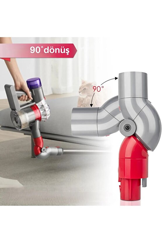 Dyson Mobilya Altı Adaptörü V7-V8-V10-V11-V15 Uyumlu Esnek 90° Başlık + HEDİYE 4lü Mikrofiber Bez
