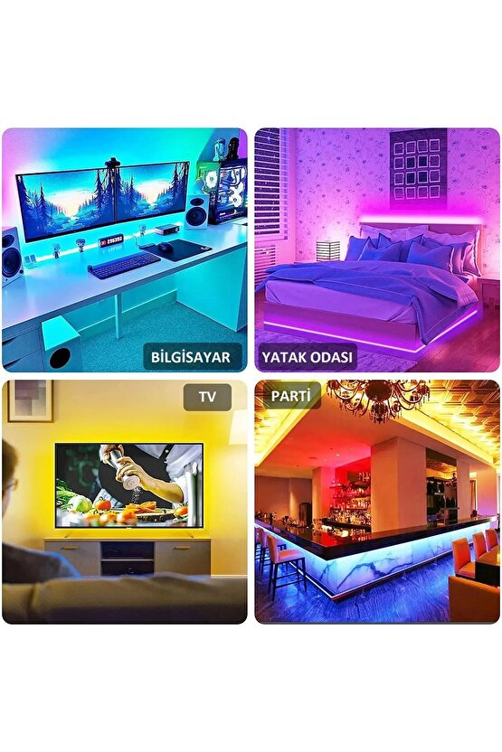 2M RGB LED Şerit Işık Müzik ve Ses Senkronizasyonu Bluetooth Telefon Kontrolü Zamanlayıcı