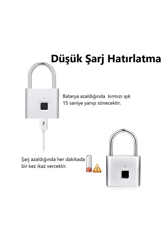 Parmak İzi ile Çalışan Şarjlı Asma Kilit Akıllı ve Güvenli Kilitleme Çözümü Su Geçirmez Anahtarsız