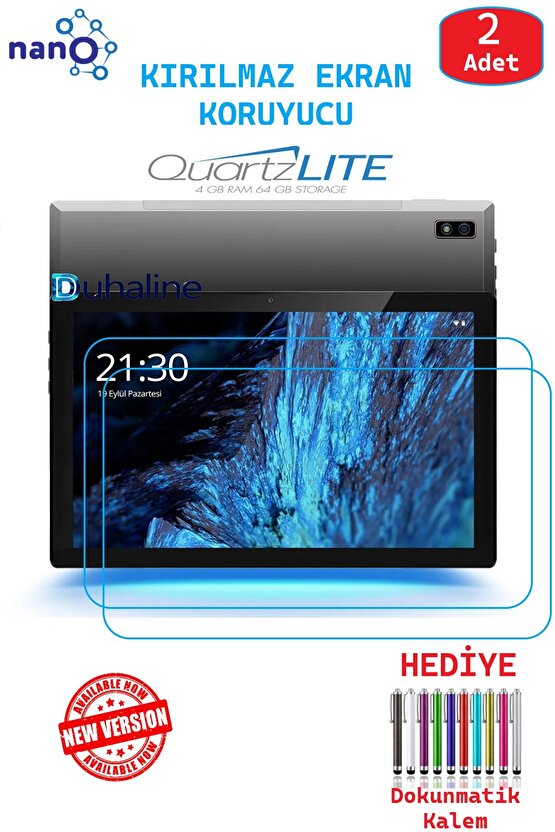 2 ADET Vorcom QuartzPro QuartzLITE 10.1 Tablet Tam Uyumlu Ekran Koruyucu Cam Nano HD Esnek Kırılmaz