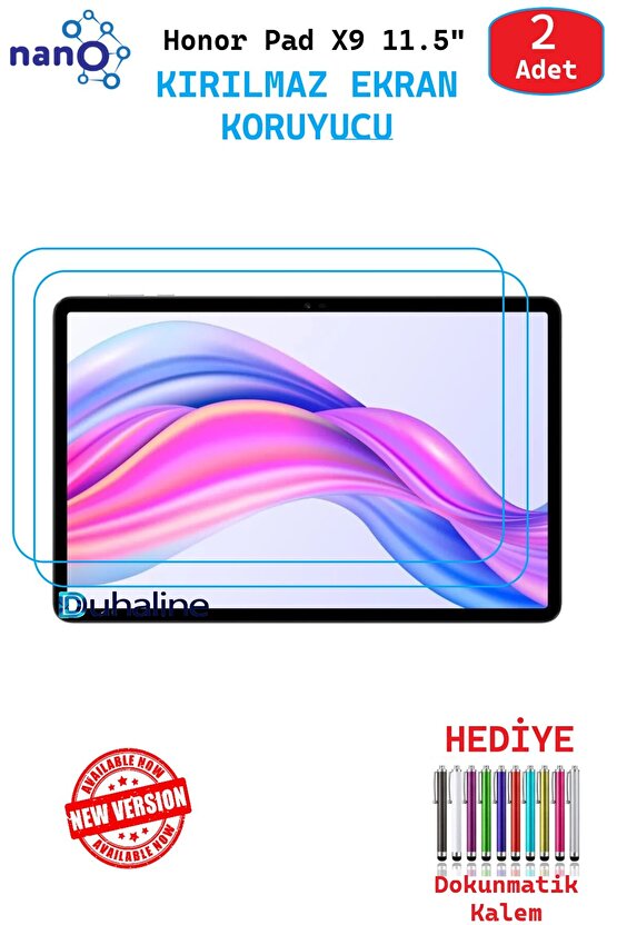 2 ADET Honor Pad X9 11.5 Tablet İçin Tam Uyumlu Ekran Koruyucu Şeffaf Cam Nano HD Esnek Kırılmaz