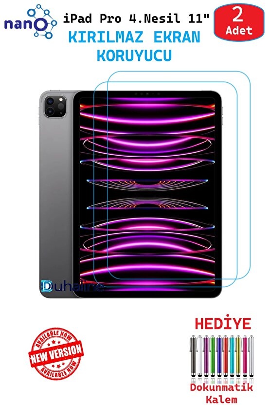 2 ADET iPad Pro 4. Nesil 11 Tablet İçin Tam Uyumlu Ekran Koruyucu Şeffaf Cam Nano HD Esnek Kırılmaz