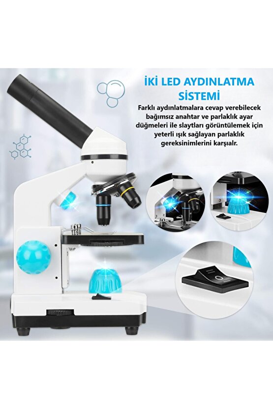 Mikroskop 2000 Kat HD Büyütme Dijital Monoküler Biyolojik Tıbbi Laboratuvar Okul Mikroskop Seti