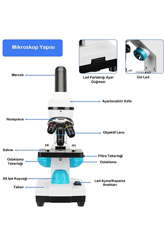 Mikroskop 2000 Kat HD Büyütme Dijital Monoküler Biyolojik Tıbbi Laboratuvar Okul Mikroskop Seti